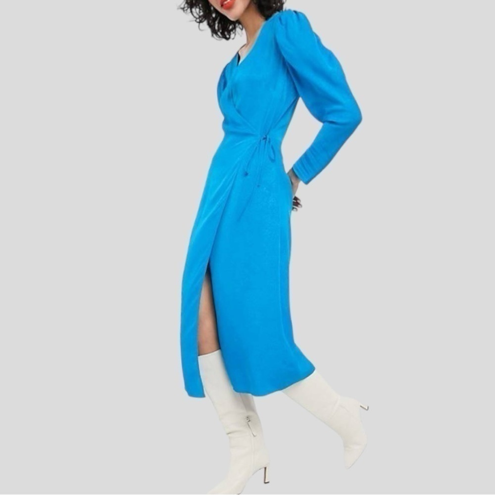 & Other Stories Vibrant Blue Midi Wrap Dress